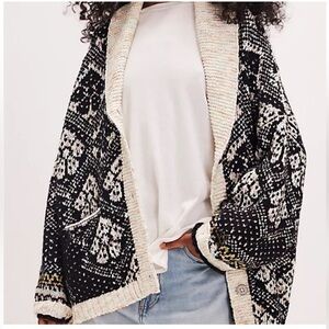 NWT Free People Black and Cream Knit Cardigan XS